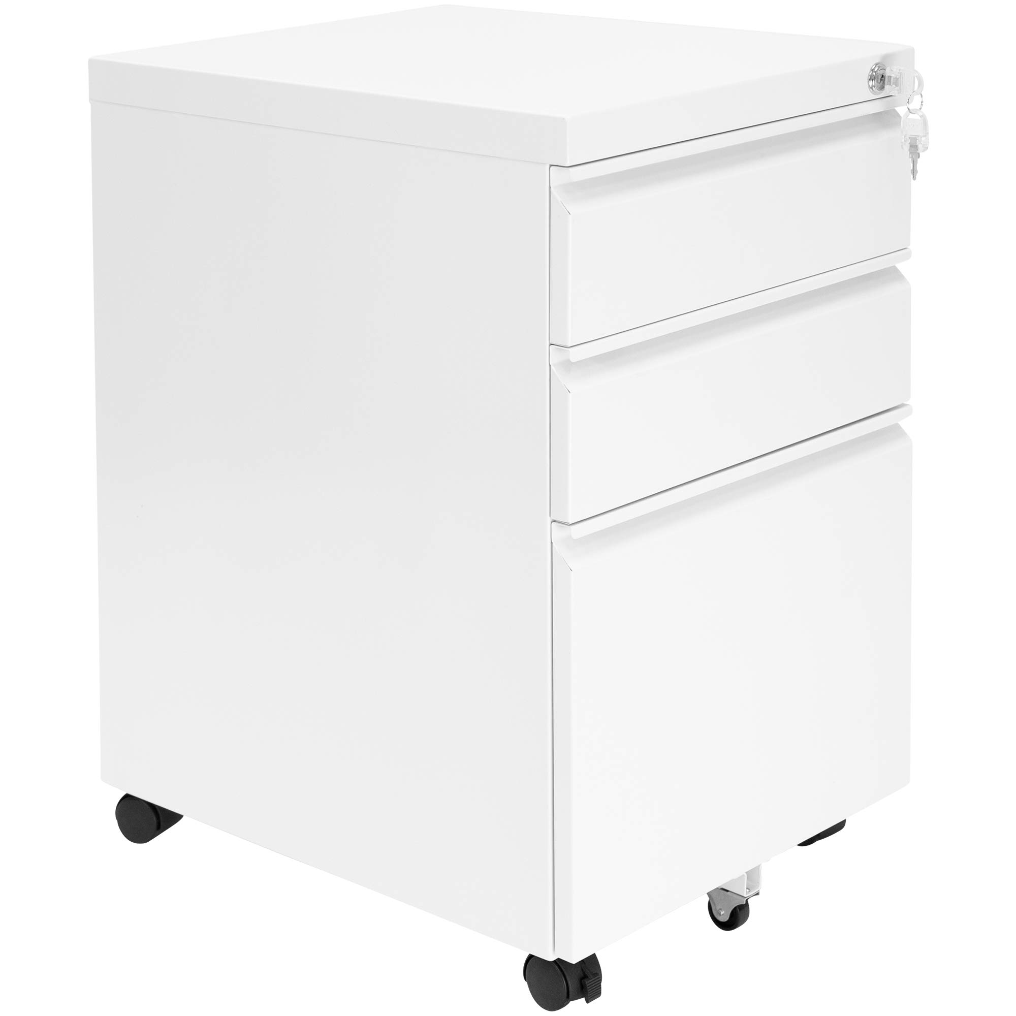 Mount-It! 3-Drawer Rolling File Cabinet with Lock - Under Desk Mobile Storage Organizer for Office Supplies, Documents & Materials - Space Saving Solution for Home & Office Workspaces (White) - Perfect for Small Spaces & Clutter-Free Organization