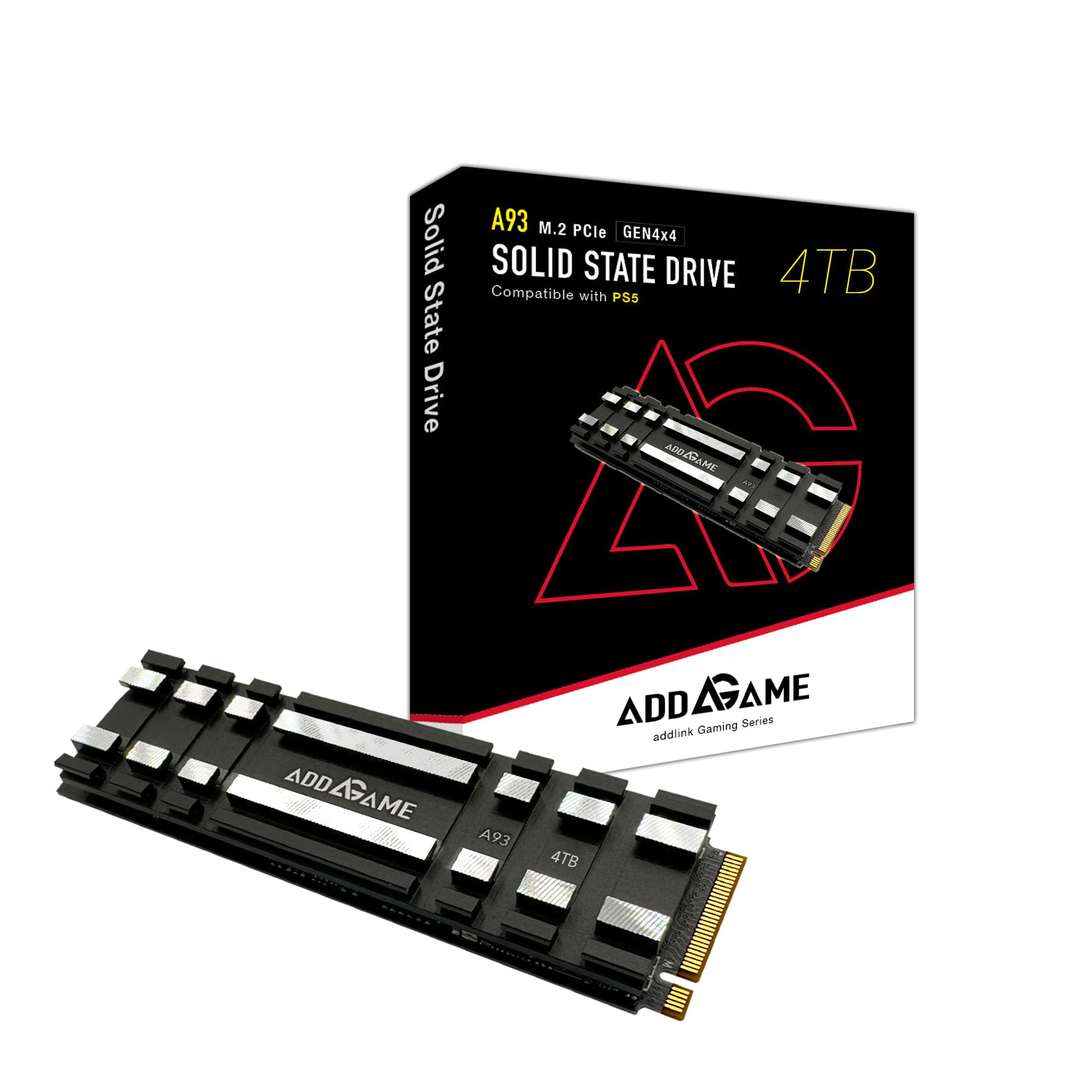 Addlink A93 4TB M.2 NVMe SSD with Heatsink - Gen4 PCIe 7400MB/s High Speed Gaming SSD for PS5, PC & Laptops - Internal Solid State Drive with SLC Cache - Perfect for Gaming, Video Editing & Large File Storage