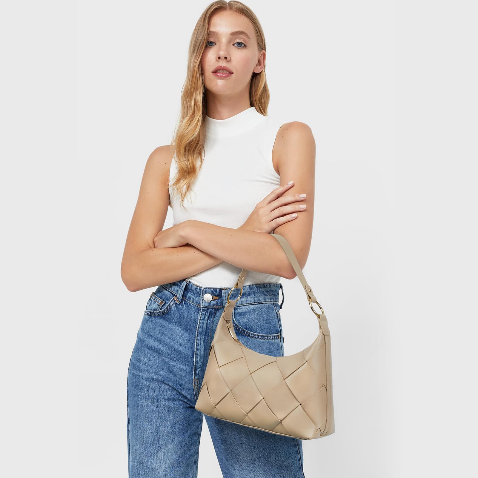 BOSTANTEN Women's Vegan Leather Woven Hobo Shoulder Bag - Stylish & Eco-Friendly Handbag for Work, Travel & Everyday Use