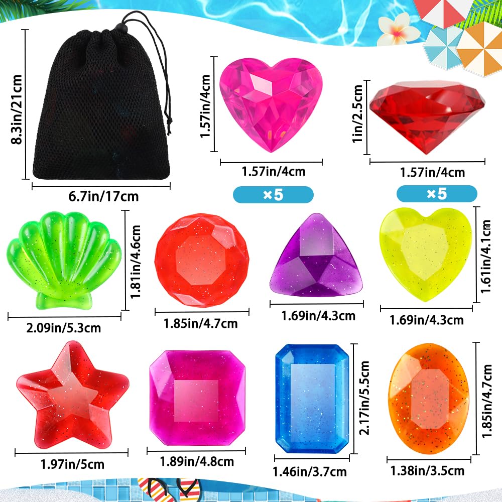 18PCS Acrylic Colorful Diving Gem Pool Toys - Pirate Treasure Underwater Swimming Gems for Kids, Summer Pool & Beach Party Favors, Birthday Gifts (Perfect for Pool Games, Treasure Hunts & Underwater Adventures)