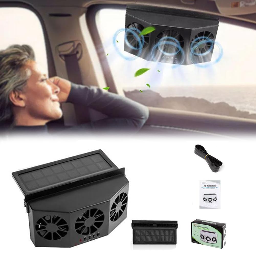 2024 New Solar Powered Car Window Ventilation Fan - Auto Solar Exhaust Fan & Air Purifier for Front/Back Seat - Improve Airflow & Cooling in Parked Vehicles