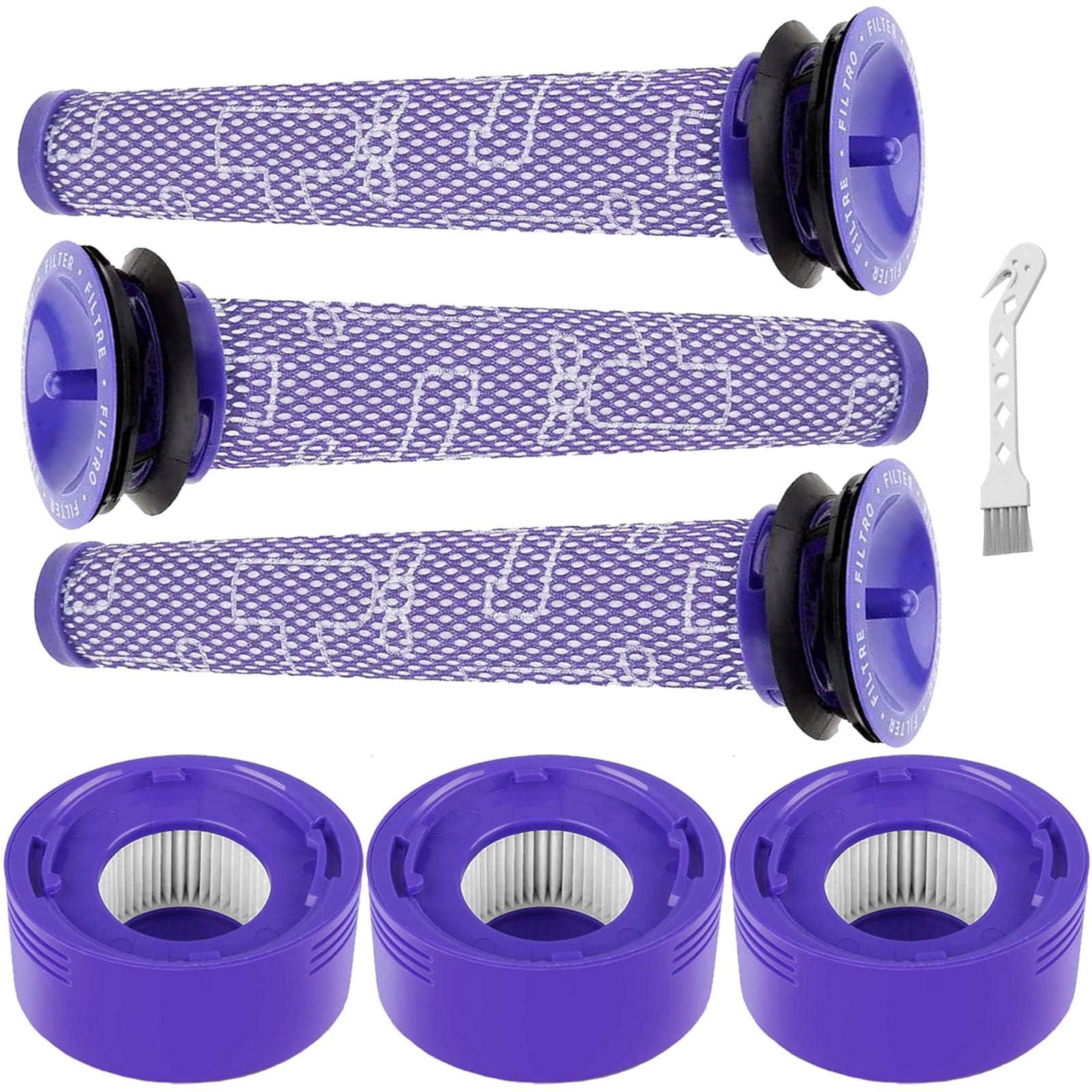 6 Pack Vacuum Filters Replacement for Dyson V8, V7 Animal & V8 Absolute Cordless Vacuums - Compatible with Part # 965661-01 & 967478-01 - Includes 3 Pre-Filters & 3 Post-Filters - Perfect for Pet Hair, Dust & Allergen Removal in Home Cleaning