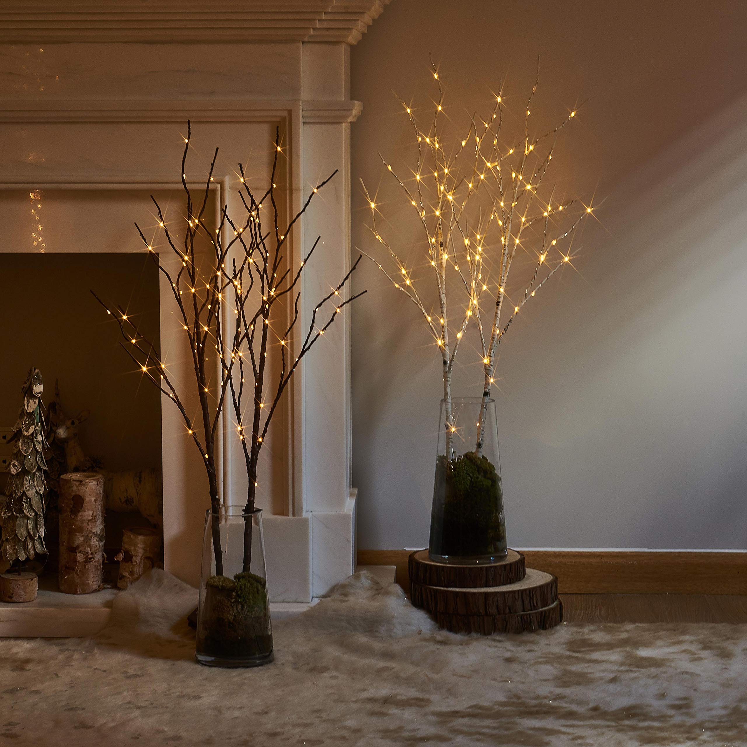 LITBLOOM 32IN 100 LED Lighted Brown Willow Branches with Timer - Battery Operated Warm White Lights for Christmas Tree Decorations | Indoor & Outdoor Holiday Decor for Home, Wedding, Party, Garden