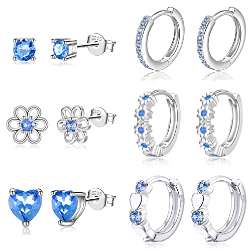 Blue: 6Pairs Hoops and Stud