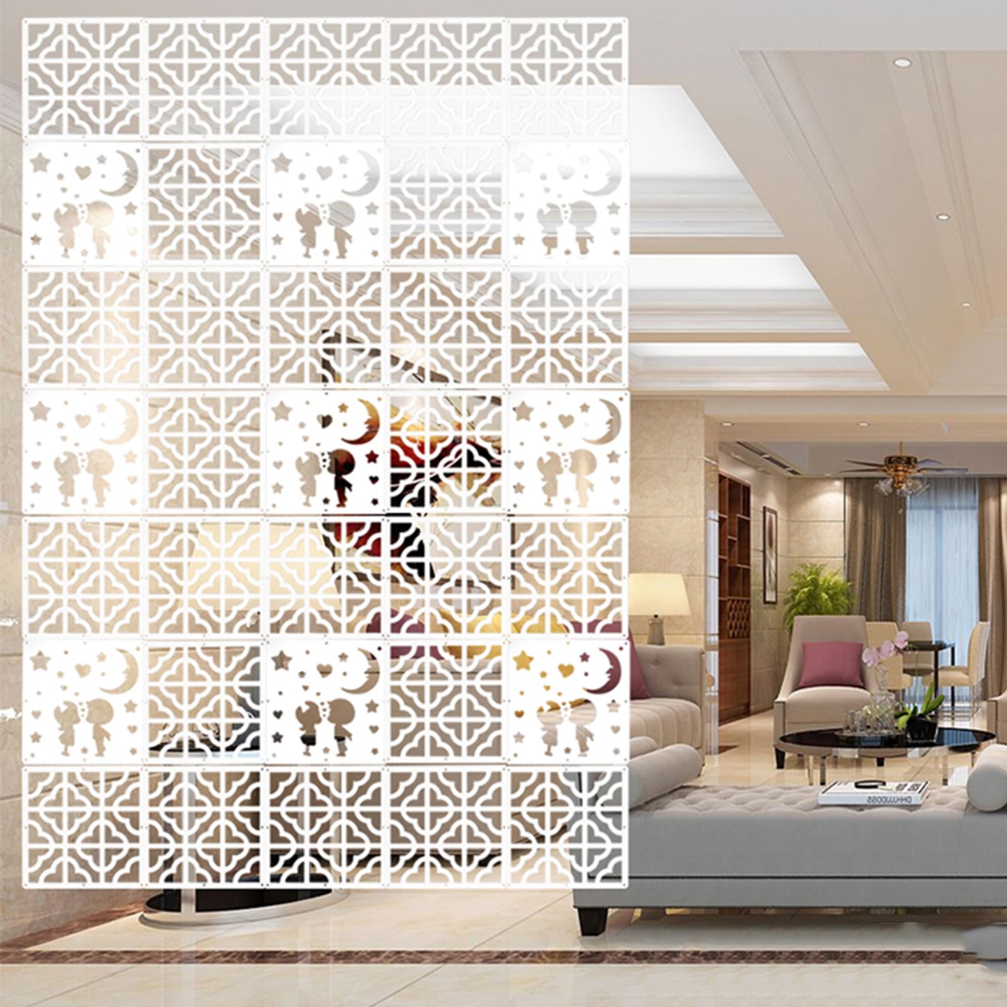 11.4in Wooden-Plastic Hollow Out Screen Panel - Hanging Room Divider for Home, Living Room, Kitchen, Bedroom & Office - DIY Partition Decor (15PCS) - Perfect for Creating Privacy Spaces & Stylish Room Separations