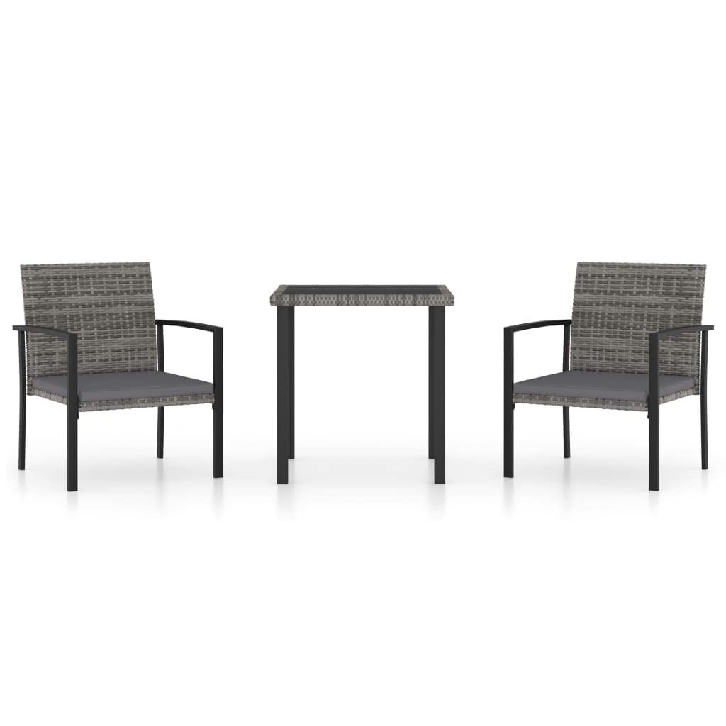SKM 3-Piece Patio Dining Set - Gray Poly Rattan Outdoor Furniture for Garden, Balcony, or Backyard | Weather-Resistant & Durable