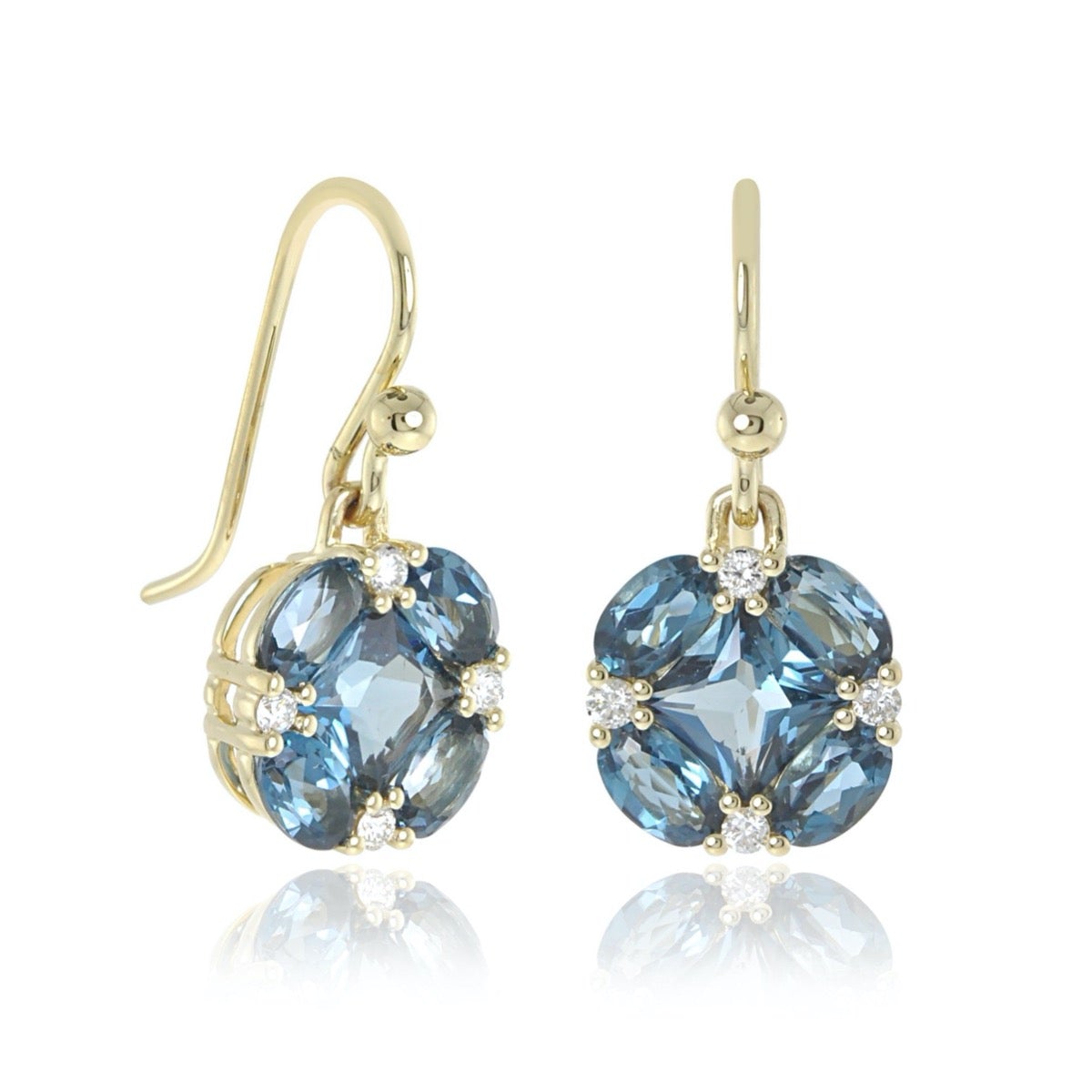 London Blue Topaz & Diamond Quadrille Drop Earrings – Elegant Dangle Jewelry for Parties, Weddings & Special Occasions