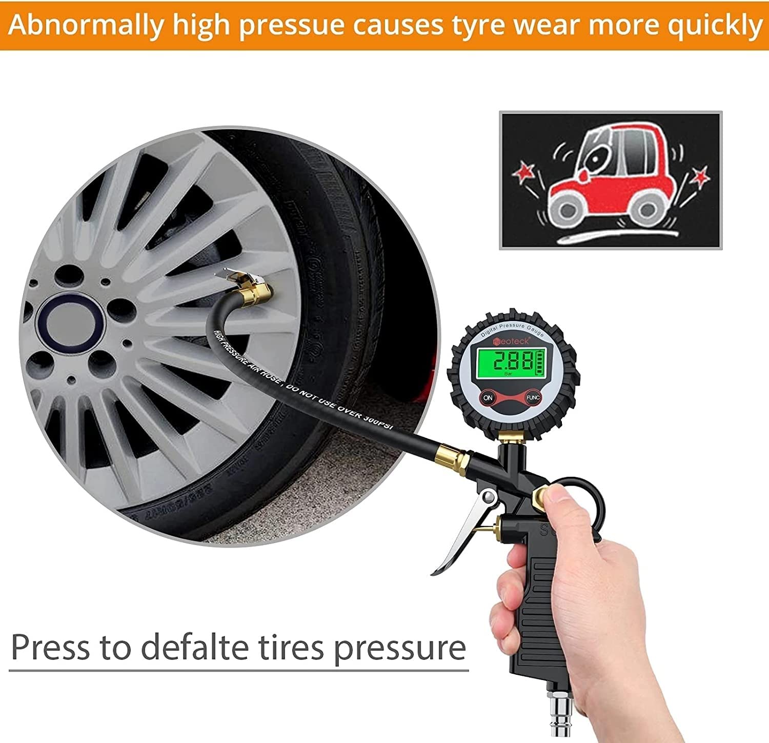 Digital Car Tire Inflator with LCD Display - Portable Air Pressure Gauge for Trucks, Cars, SUVs, RVs & Motorcycles - Perfect for Road Trips, Emergency Inflation & Vehicle Maintenance
