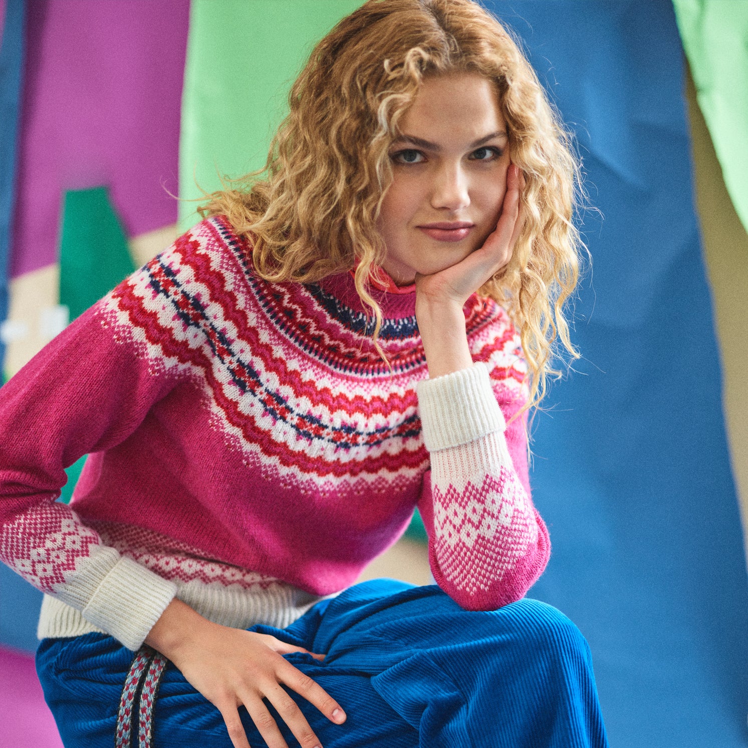 Ladies' Lowie Pink Fair Isle Knit Sweater - Cozy Winter Pullover for Women, Perfect for Christmas & Holiday Outfits