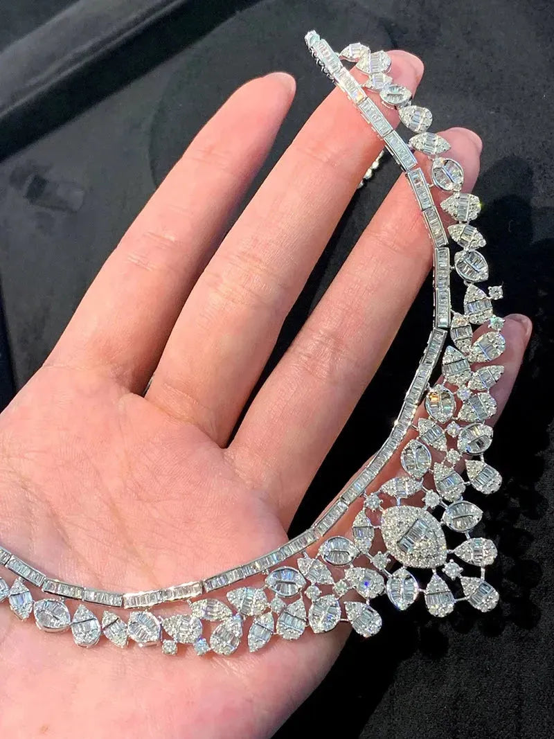 18K White Gold Diamond Necklace for Women - 7.3 Carat Real Natural Diamond Luxury Pendant - Elegant Shiny Design for Senior Banquets, Anniversaries & Special Occasions