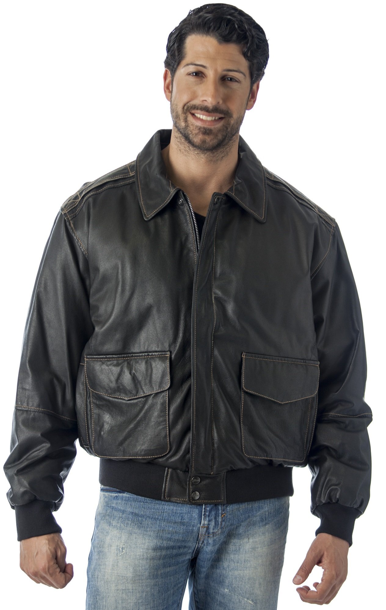 REED Men's Premium Genuine Leather Aviator Bomber Jacket - Classic Vintage Pilot Style for Casual Wear & Outdoor Adventures