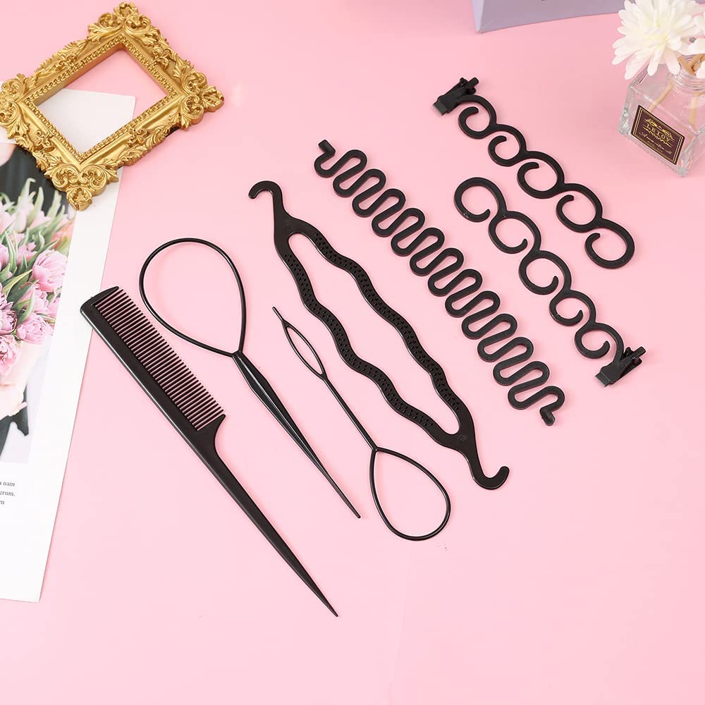 ASG Women's Hair Styling Kit - 7 Piece French Braid Tools & Hair Accessories Set (Black) for DIY Hairstyles, Parties, Weddings & Everyday Use