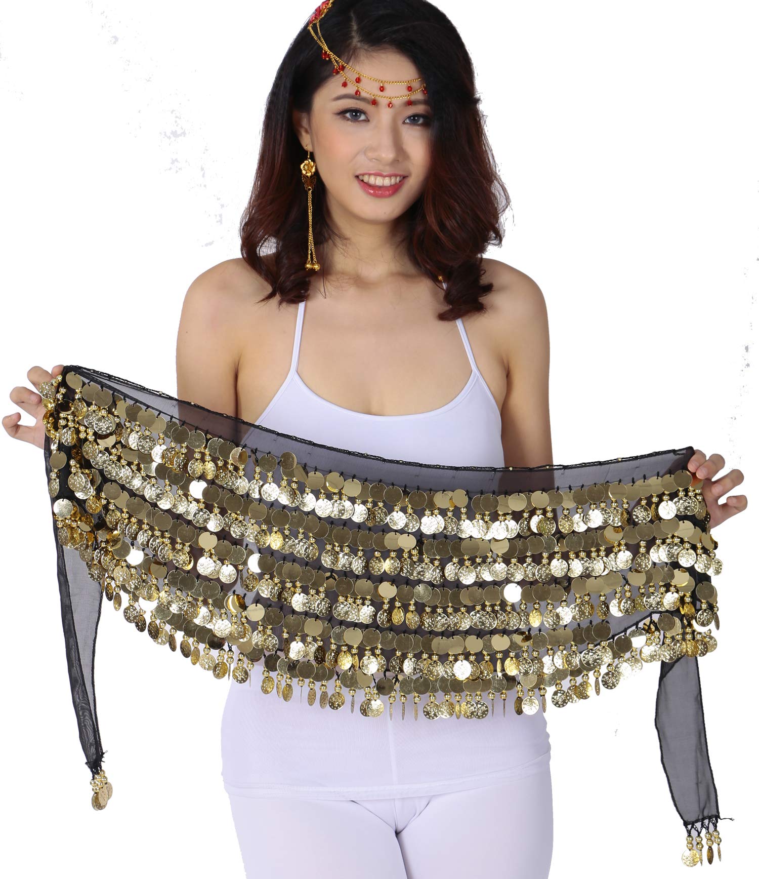 Belly Dance Hip Scarf with Jingling Coins & Chiffon Fabric - Perfect for Belly Dancing Performances, Practice, and Costume Accessories