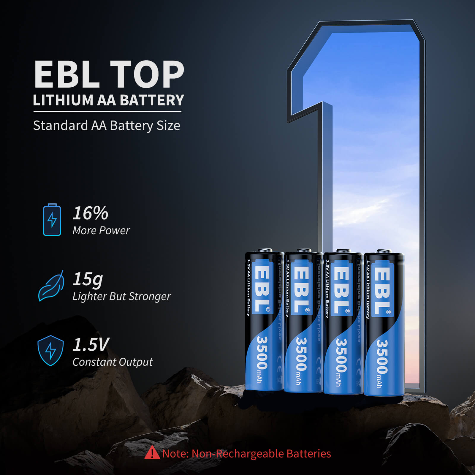 EBL 4 Pack 1.5V AA Lithium Batteries 3500mAh - Long Lasting Power for Digital Cameras, Flashlights, Toys & More - Non Rechargeable High Performance Batteries