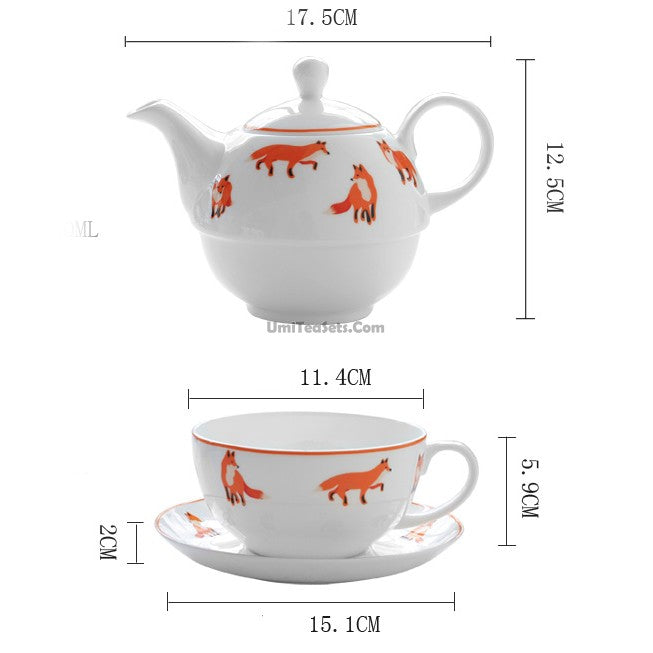 Premium Fox Bone China Tea For One Set - Elegant Porcelain Teacup with Saucer & Plate - Perfect for Afternoon Tea, Gifts, and Home Decor