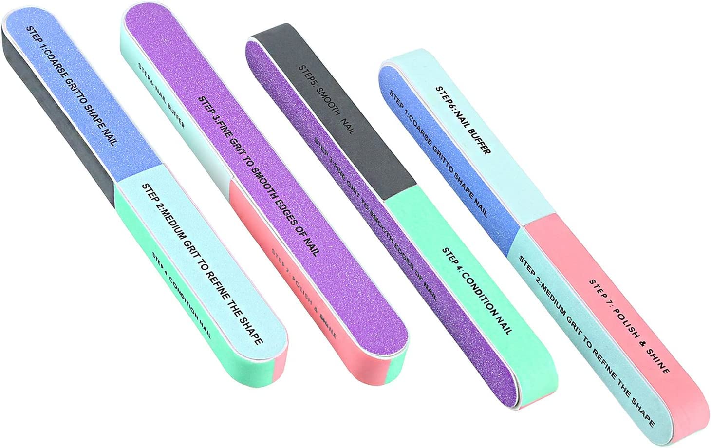 Elecsera 7-Sided Nail Buffer & File Set for Professional Manicure - 4 Pack Random Colors - Perfect for Home, Salon & Travel Nail Care