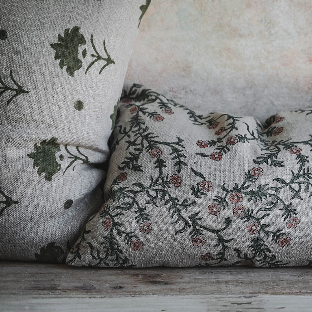 Handmade Linen Block Printed Pillow Cover No. 0226 - Bohemian Home Decor for Living Room, Bedroom, or Sofa