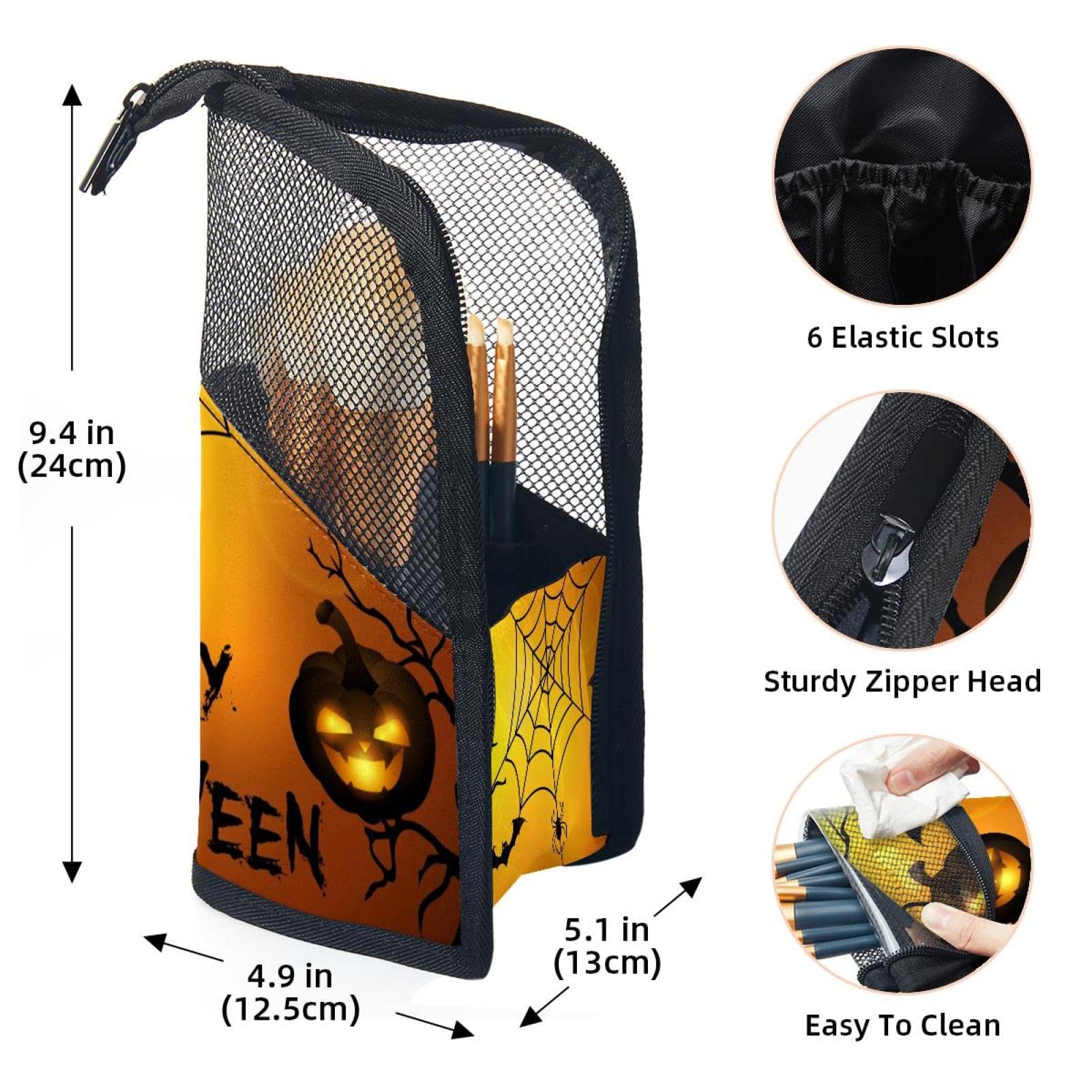 12-Piece Halloween Makeup Brush Organizer Bag with Pumpkin Spider Web Design - Portable Cosmetic Brush Holder Case for Travel, Home & Professional Use