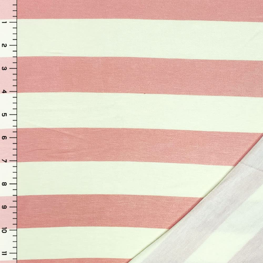 Rose Pink Ivory Stripes French Terry Blend Knit Fabric by The Yard - Soft & Stretchy Material for DIY Clothing, Baby Blankets & Home Decor Projects