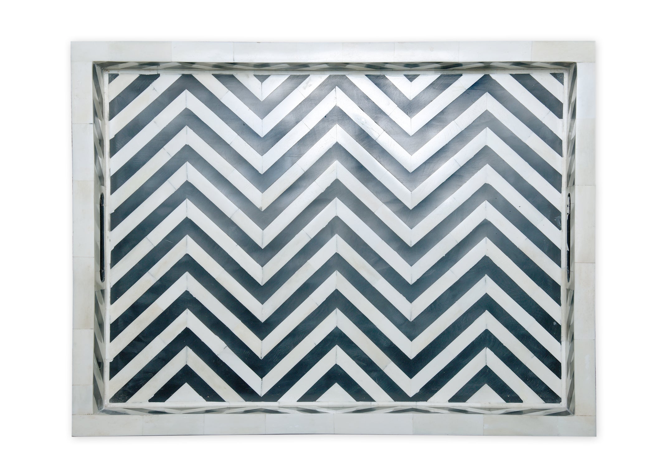 Arissa Bone Inlay Chevron Pattern Tray - Handcrafted Decorative Serving Tray for Home Decor, Dining Table Centerpiece, Jewelry Organizer & Vanity Display