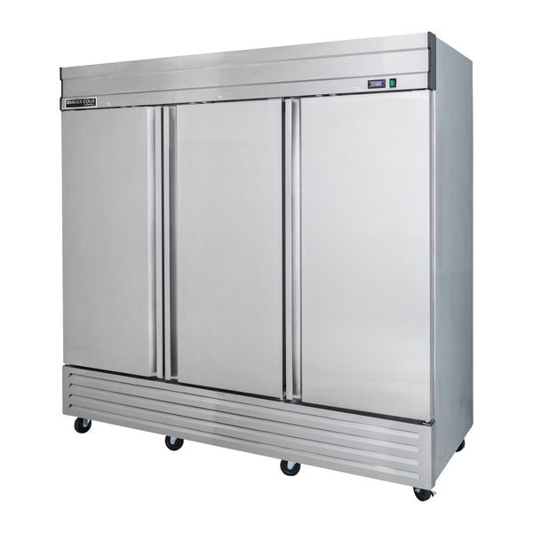 Maxx Cold MVF 72FDHC V Series 3-Door Reach-In Commercial Freezer - Bottom Mount Stainless Steel for Restaurants, Grocery Stores & Food Service Businesses