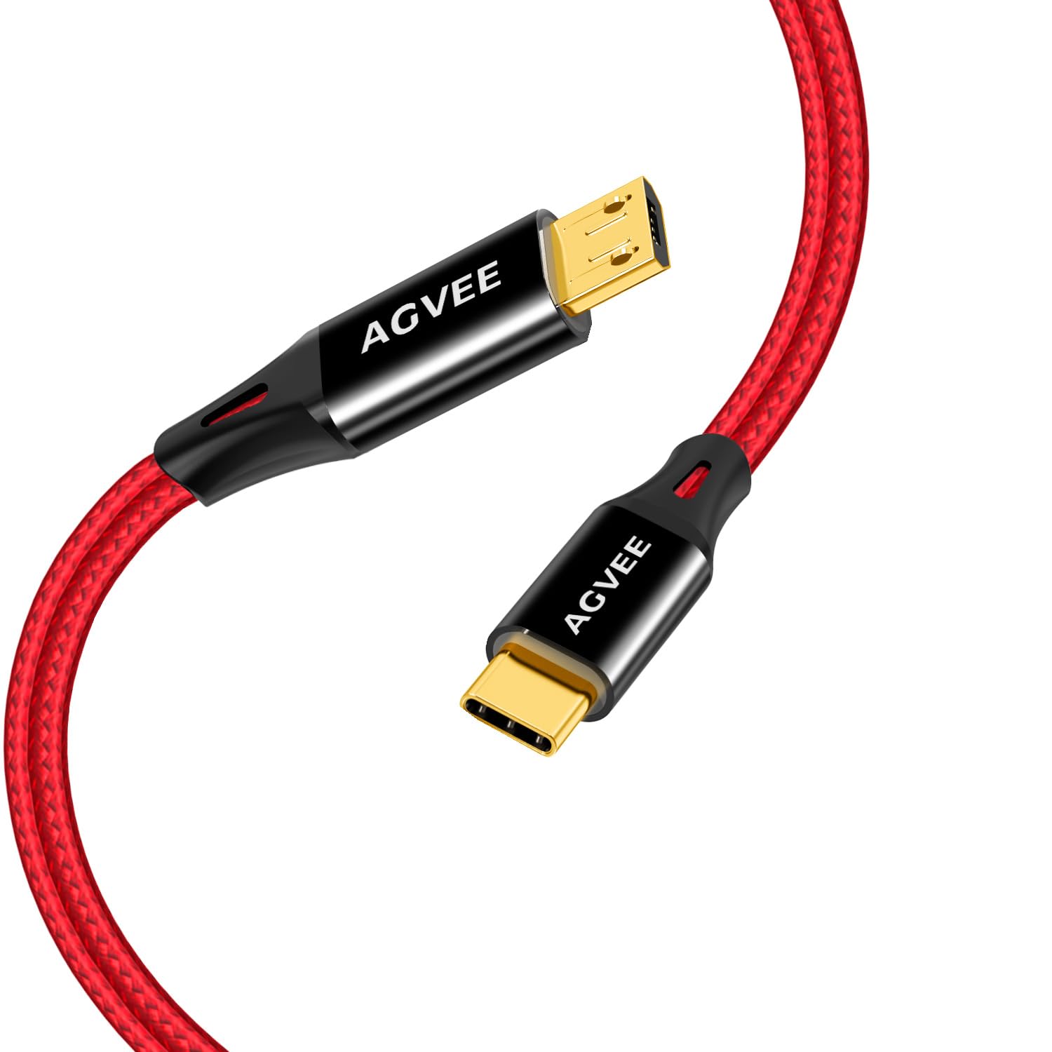 AGVEE 2 Pack 6.6ft USB-C to Micro USB Cable - Gold Plated Braided Charging Cord for Fast Charging & Data Sync - Compatible with PS4, Kindle, Android Phones & More - Durable Nylon for Home, Office & Travel Use (Red)