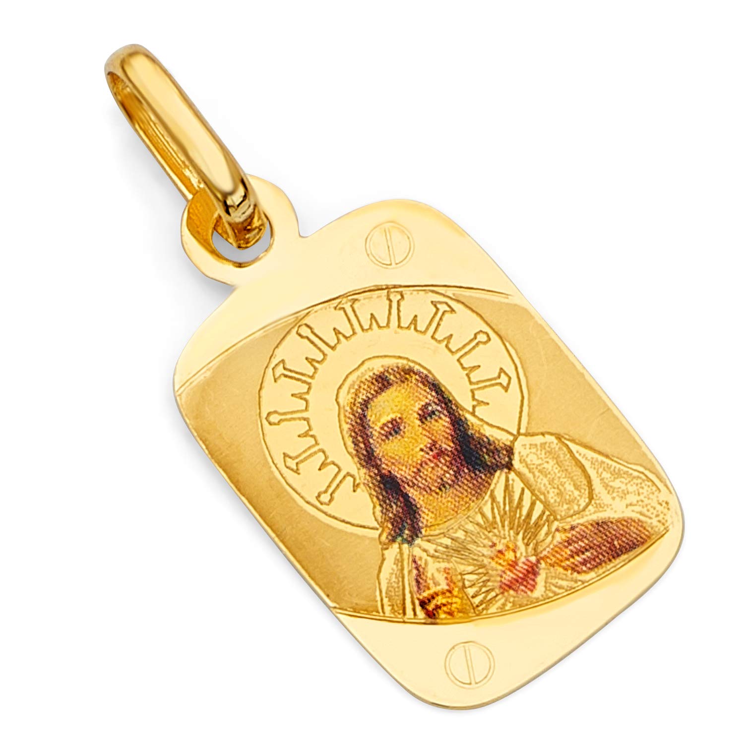 14K Yellow Gold Religious Jesus Enamel Charm Pendant - Elegant Cross Necklace for Women, Perfect for Baptism, Confirmation & Daily Faith Jewelry