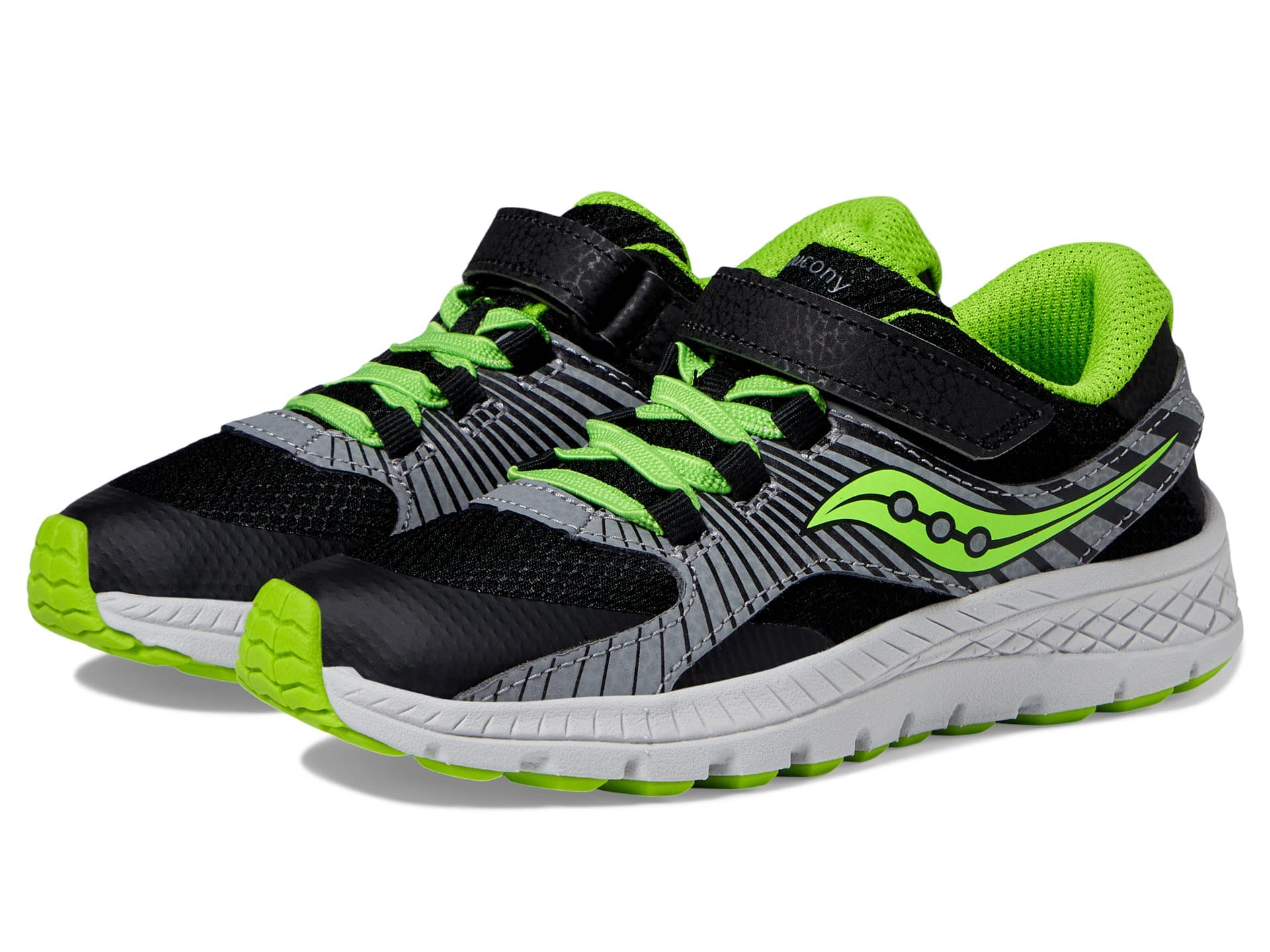 Saucony Velocer A/C Running Shoes for Kids - Black/Green - Size 12 Little Kid M - Lightweight Athletic Sneakers for School, Sports & Everyday Play