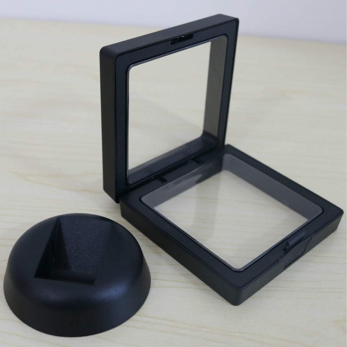 HS Set of 10 Challenge Coin Display Frame - 3D Floating Case with Stand for Military Medals, Medallions & Specimen Coins | Clear Protective Box in Black | Perfect for Collectors, Veterans & Office Decor