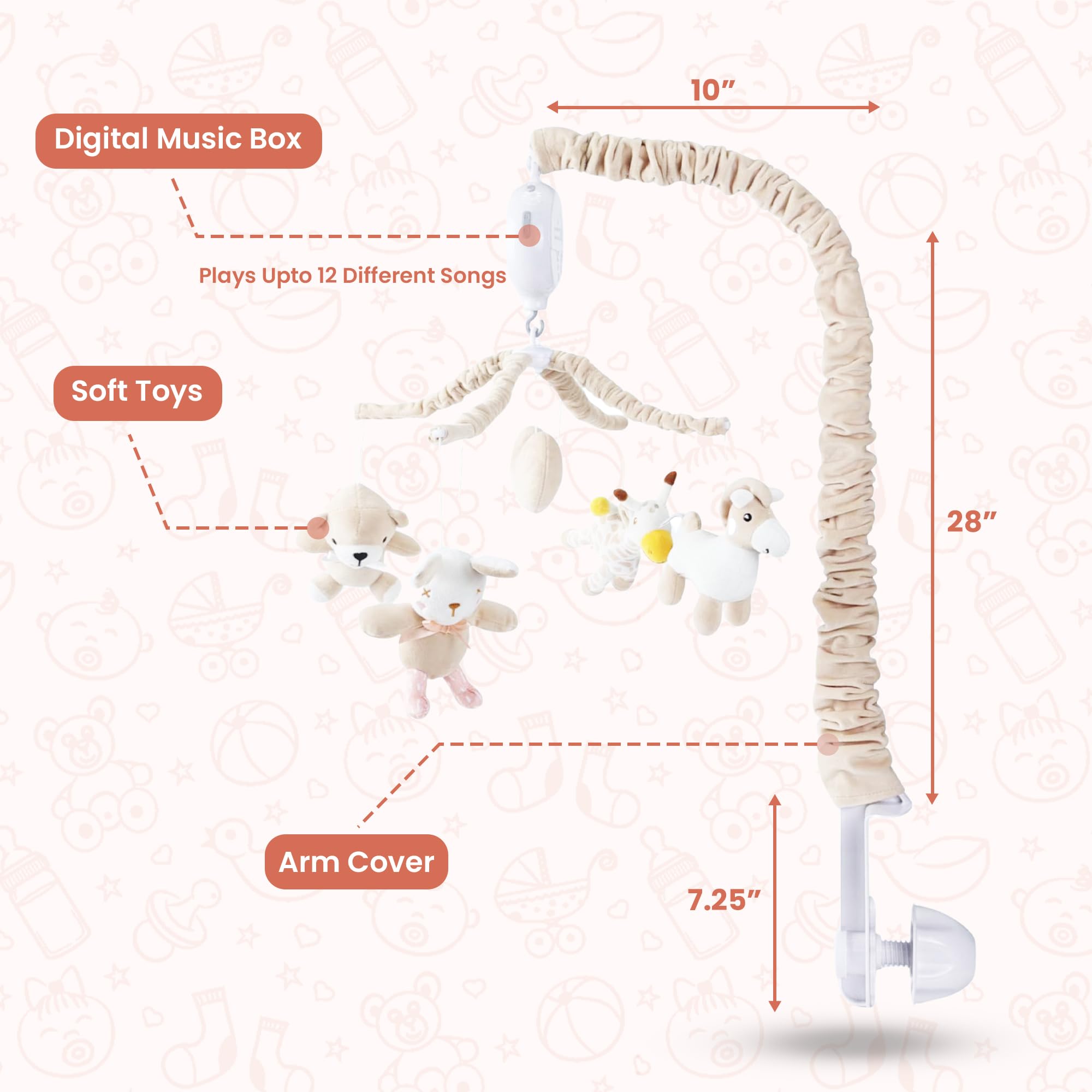 Best Unisex Musical Crib Mobile for Babies - Nursery Mobile with Detachable Toys & Secure Clip-On Design (Not for Pack n Play Playards) | Perfect for Newborn Gifts & Nursery Decor