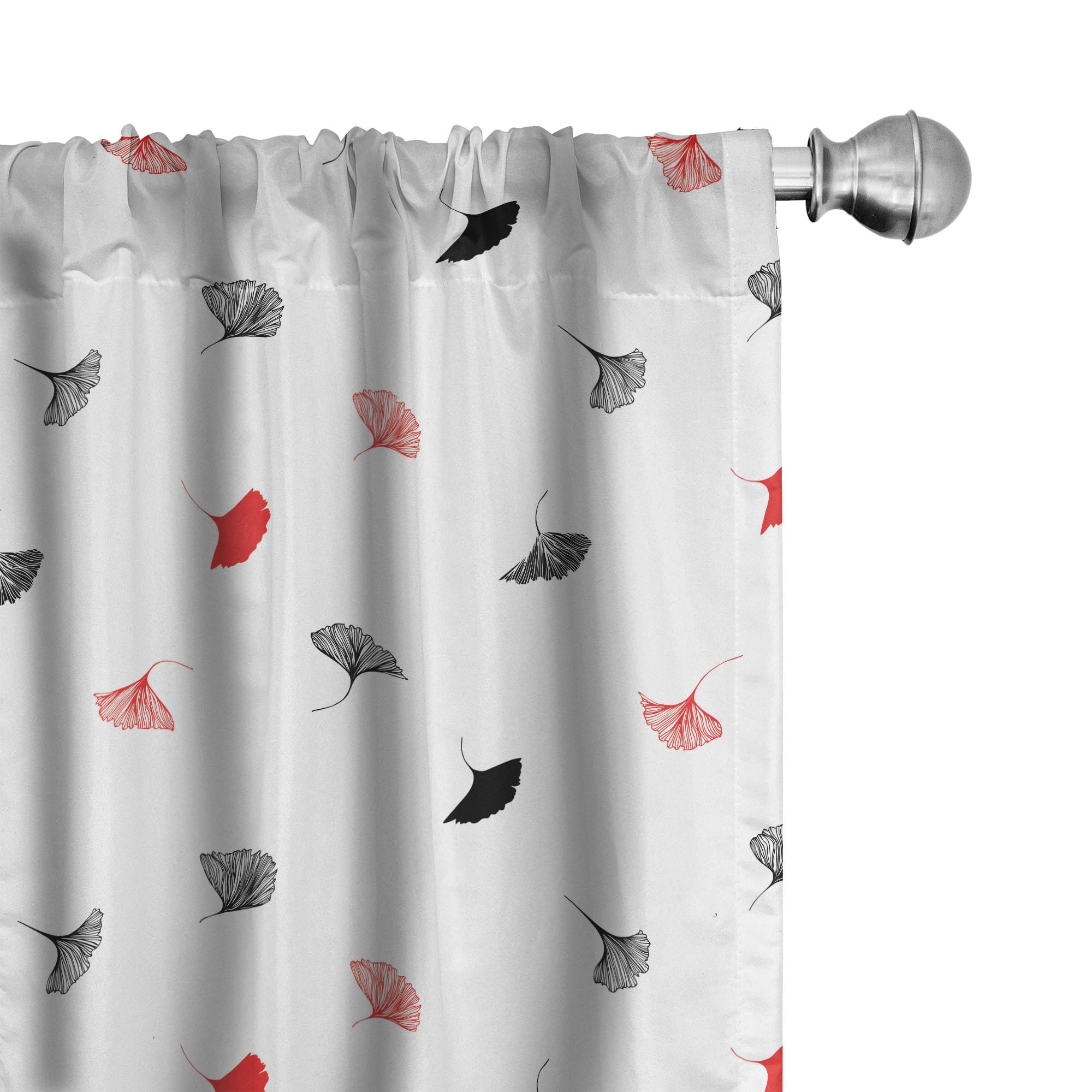 Ambesonne Ginkgo Leaf Window Curtains - Minimalist White Black Orange Leaf Print Lightweight Room Decor - 2 Panel Set with Rod Pocket 28
