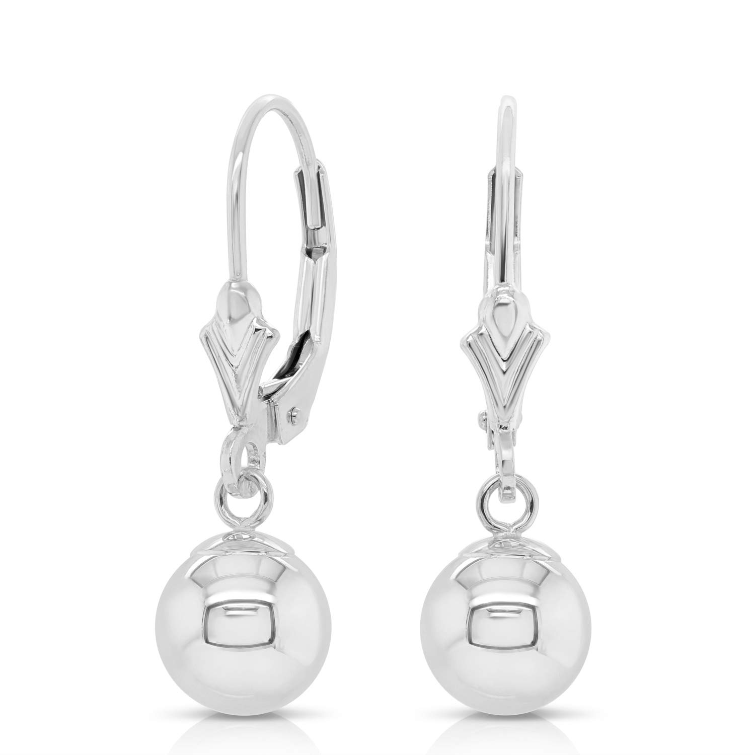 14K White Gold Dangling Ball Earrings for Women - Elegant Leverback Drop Earrings | Perfect for Weddings, Parties & Special Occasions