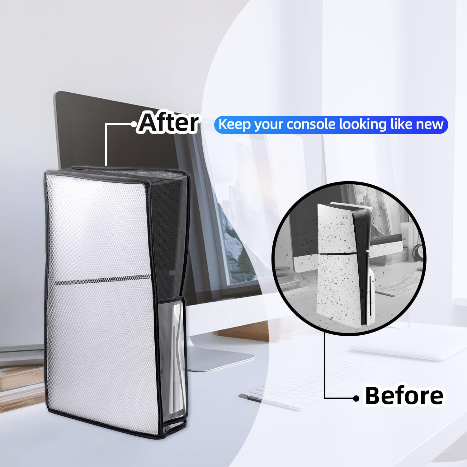 Dust Cover for PS5 Slim DE/UHD Console with Clear View Window - Protective Shield for PlayStation 5 Slim (Not Compatible with PS5/PS5 Pro) - Perfect for Gaming Setup & Console Protection