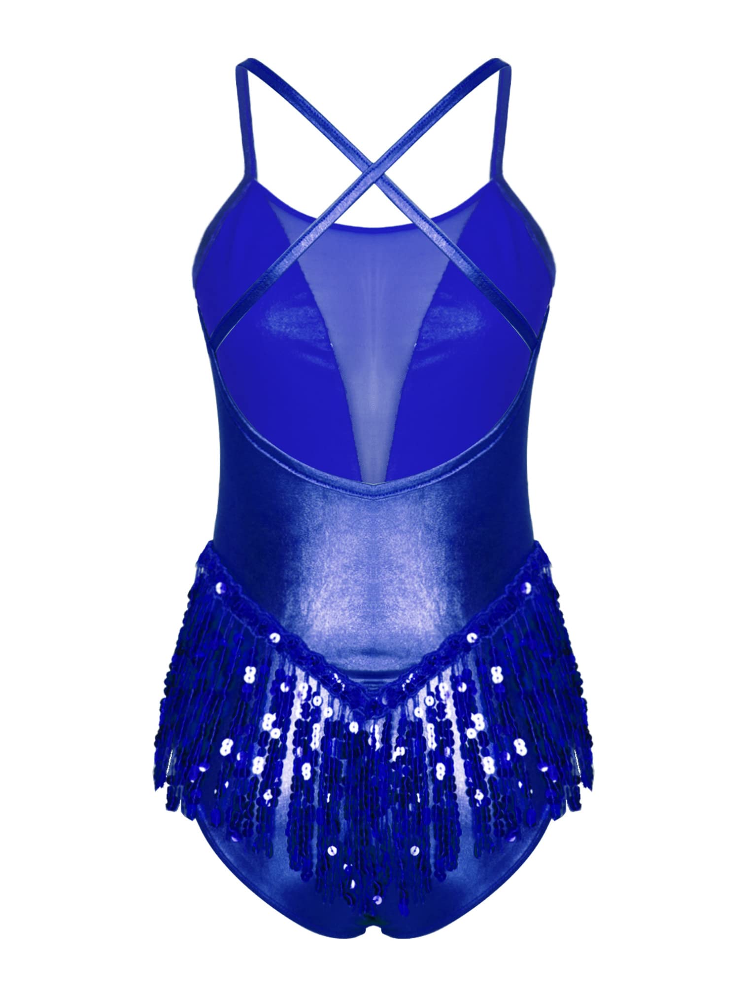 FEESHOW Women's Sequin Fringe Leotard - Shiny Tassel Latin Dance Costume, Jazz Dance Bodysuit Top for Performance & Stage Shows