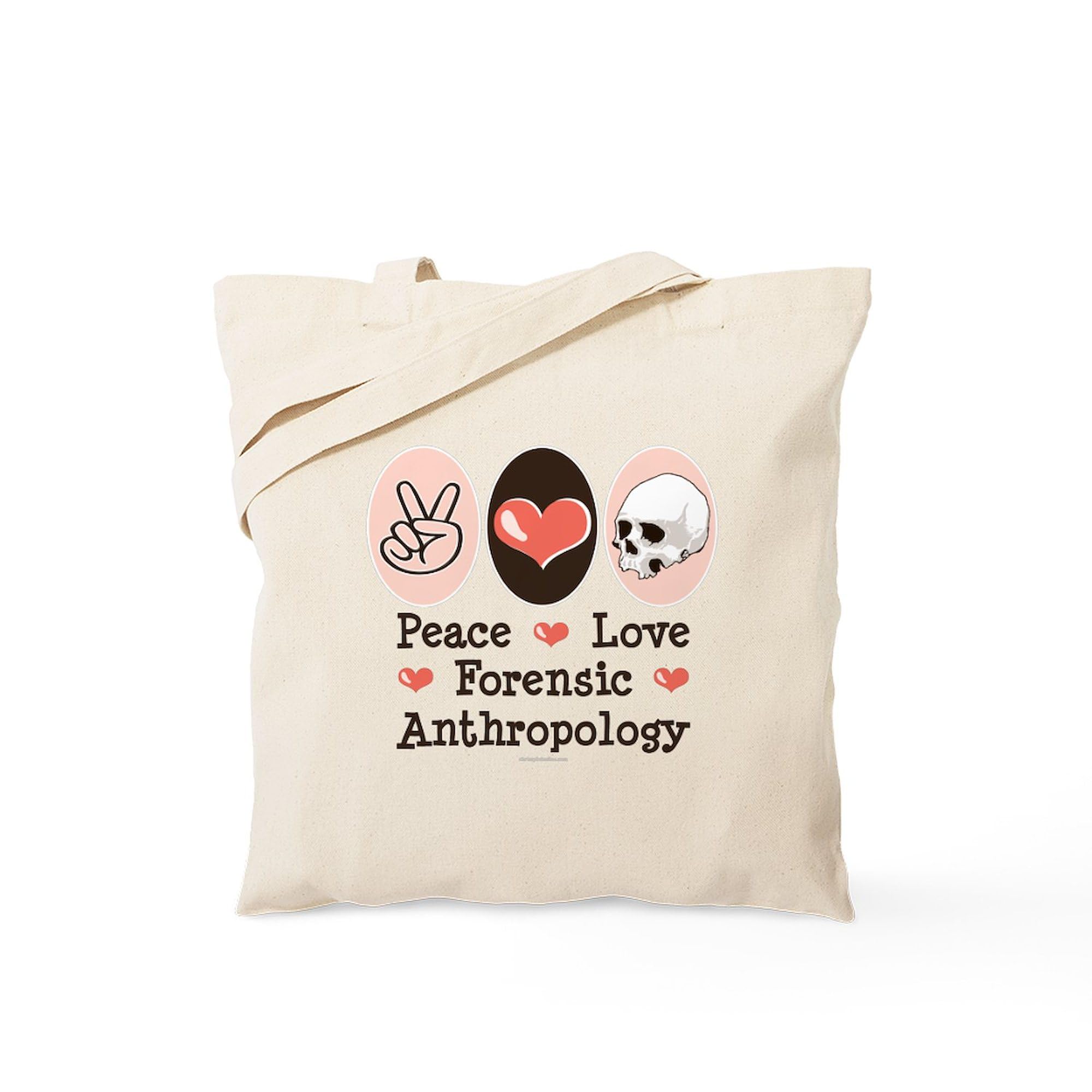 Forensic Anthropology Tote Bag - Peace Love Design | Natural Canvas Reusable Shopping Bag for Groceries, Books & Work