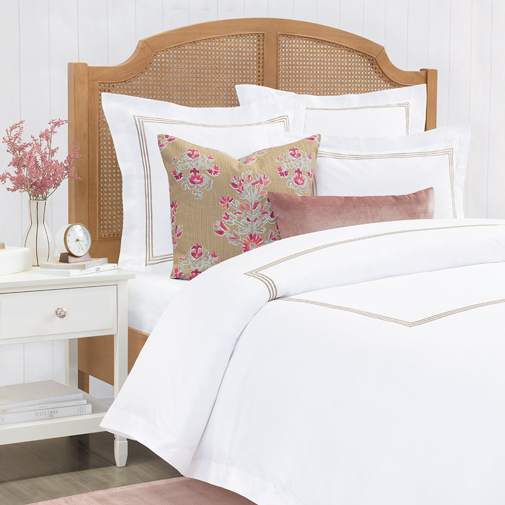 Octavia Taupe Embroidered Percale Duvet Cover Set - 100% Cotton Luxury Bedding with Elegant Stitching - Perfect for Master Bedroom, Guest Room & Hotel Decor