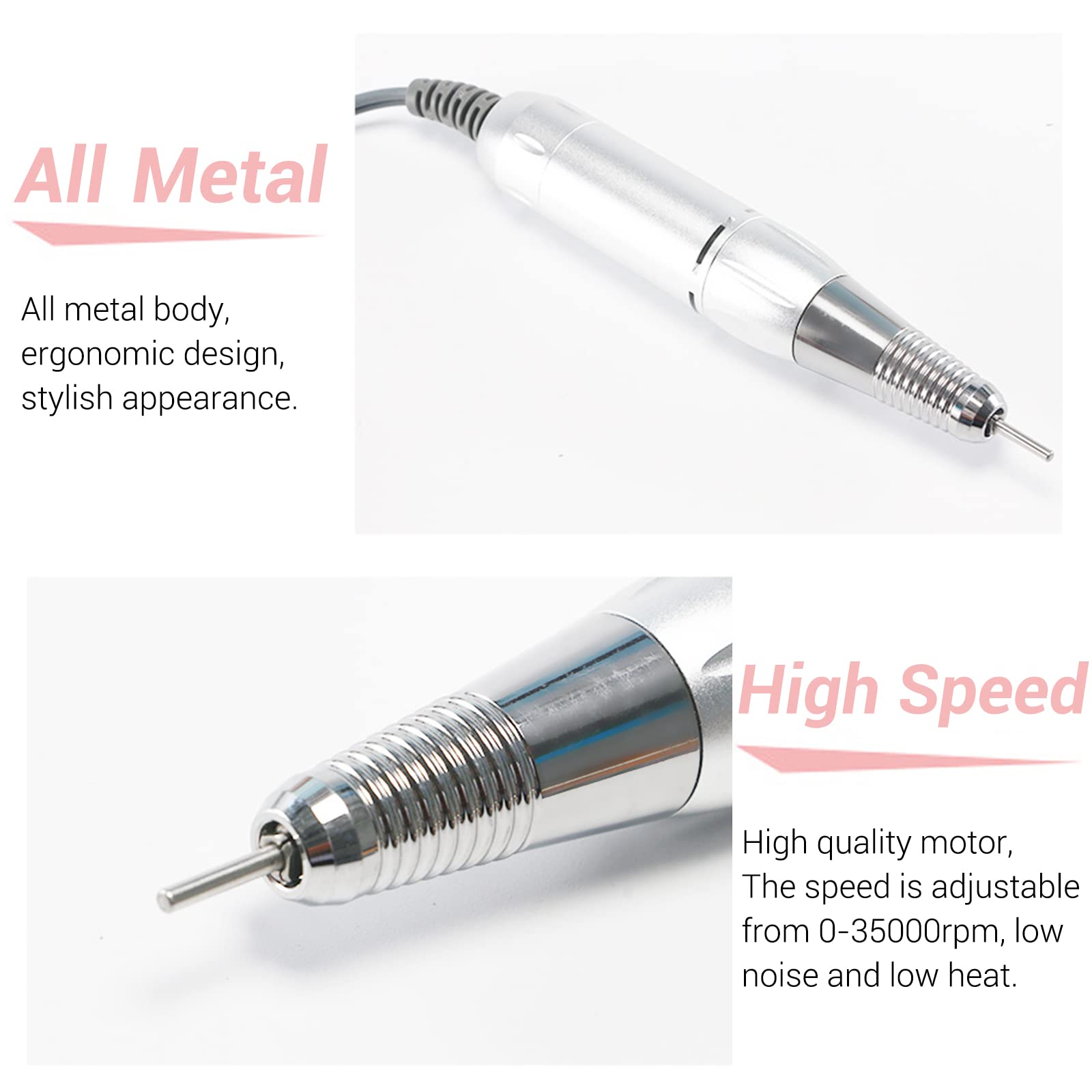 Professional Electric Nail Drill Pen Handle - 35000 RPM High Speed Aluminum Alloy Nail Polisher & Grinder Replacement for Manicure/Pedicure - Perfect for Nail Salons, Home Use & Professional Nail Art (Small Interface Compatible)