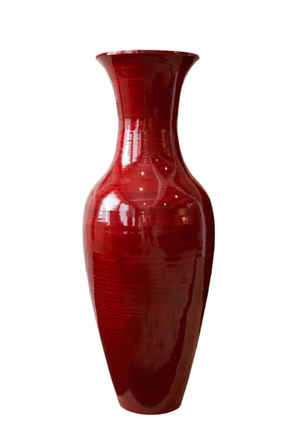 36-Inch Green Floral Classic Bamboo Floor Vase - Handmade Home Decor for Dried Flowers, Branches & Fillers | Elegant Dining Room & Living Room Centerpiece (Mahogany Red) | Perfect for Farmhouse, Boho & Modern Interior Design