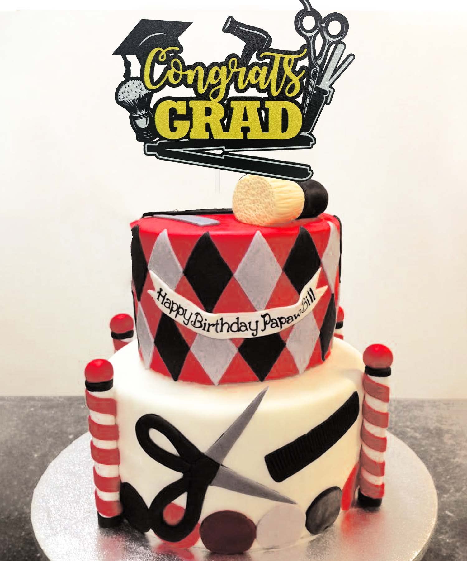 Glitter Barber Congrats Grad Cake Topper - Barber School Graduate Cake Decorations for Hairdresser Graduation Party - Perfect for Barber Cake Picks, Graduation Celebrations & Salon Themed Events