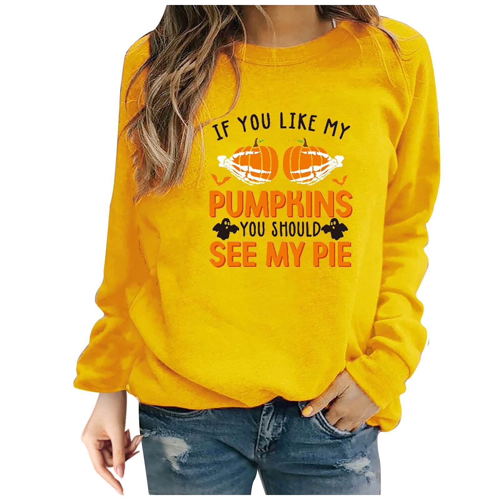 HAOREEKZ Women's Halloween Costume Sweatshirt - Loose Fit Plus Size Printed Round Neck Long Sleeve Blouse for Halloween Party & Cosplay
