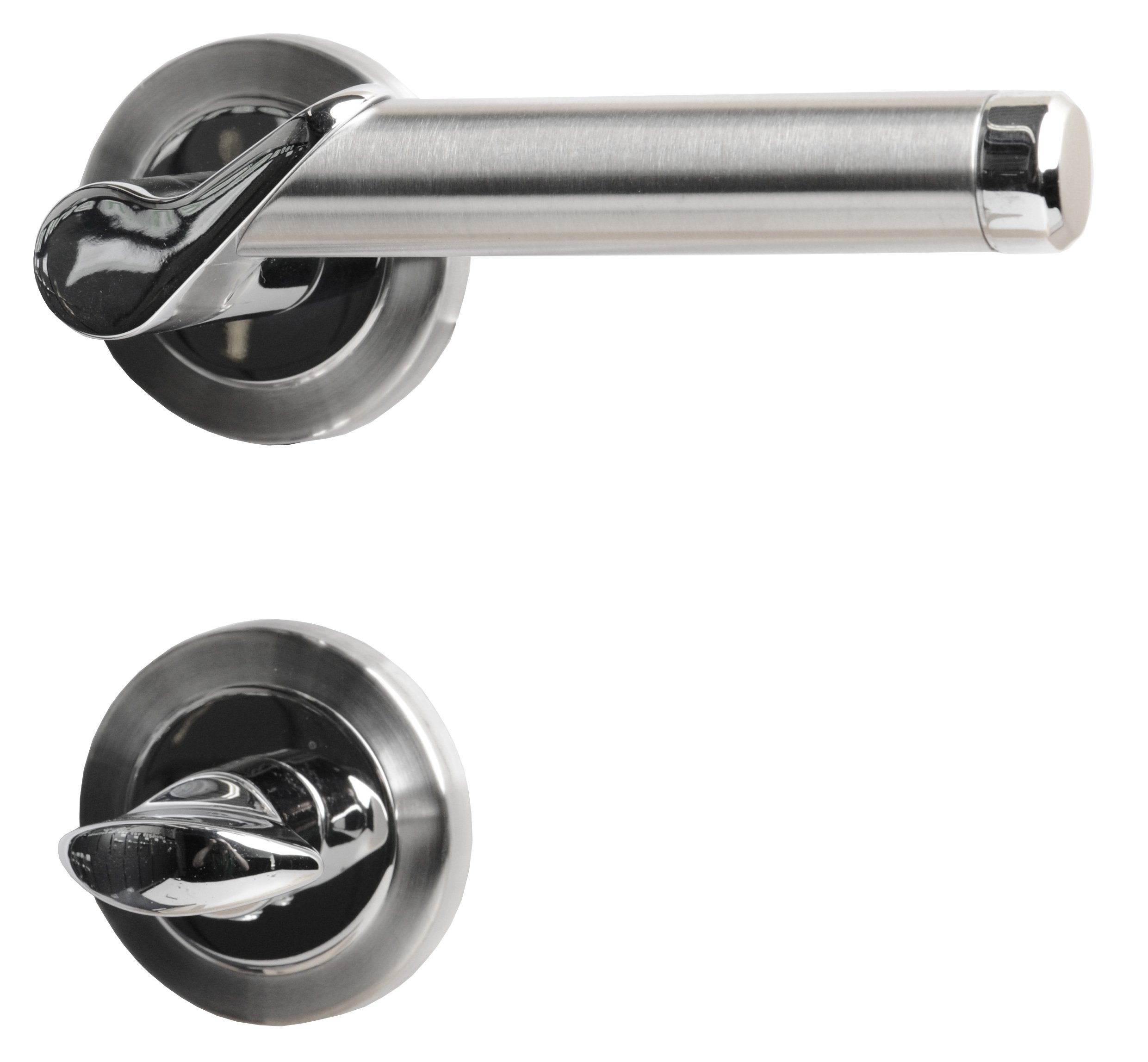 Elaine - Premium Brass Chrome WC Door Handle Set, Satin Stainless Steel Bathroom Door Fittings for Modern Homes (Model 32969943) - Perfect for Bathroom, Toilet, and Interior Doors