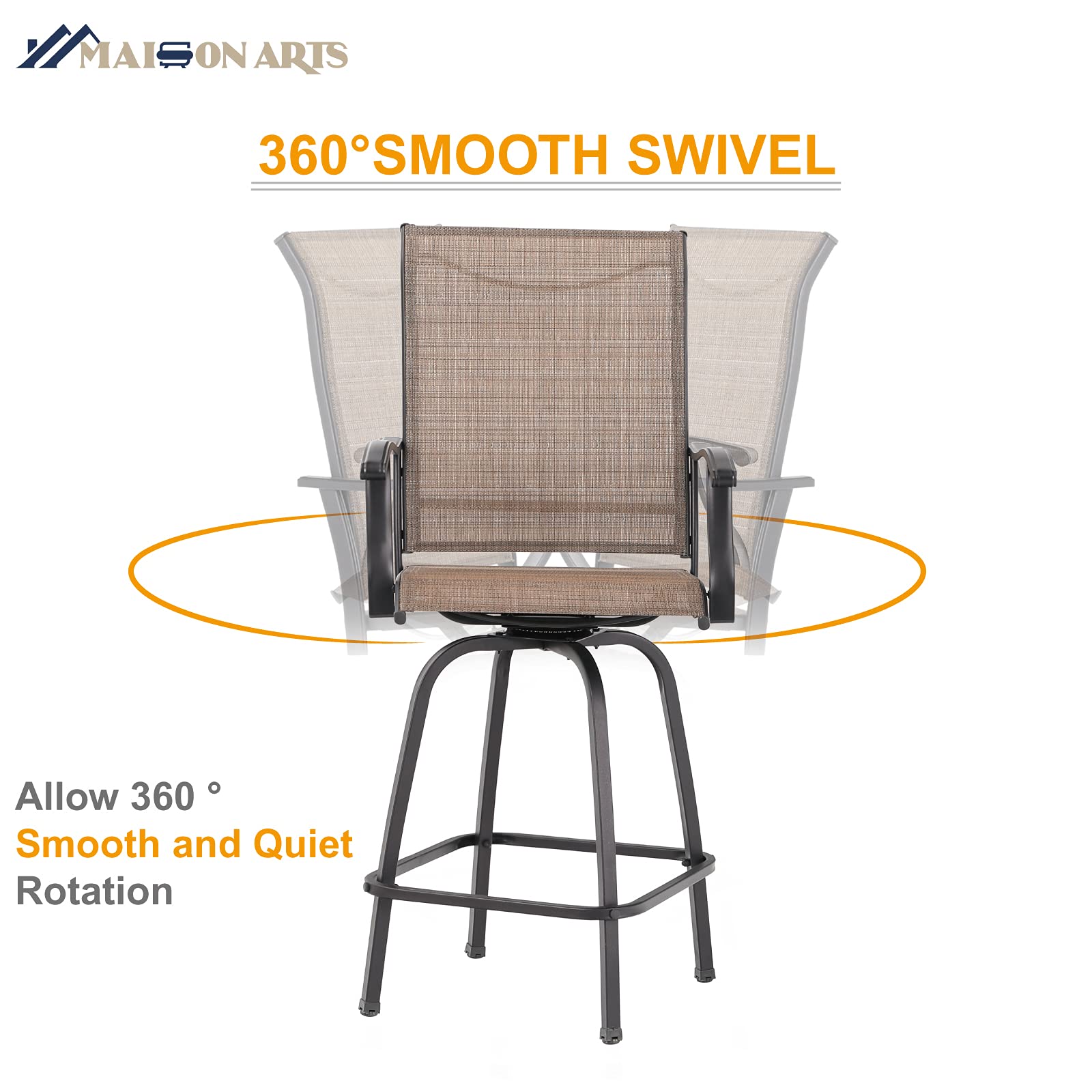 MAISON ARTS Patio Chairs Set of 2 - Swivel Outdoor Bar Stools with High Back, 300 lbs Capacity Bar Height Patio Furniture for Deck, Backyard, Garden - Perfect for Outdoor Dining, Lounging, and Entertaining
