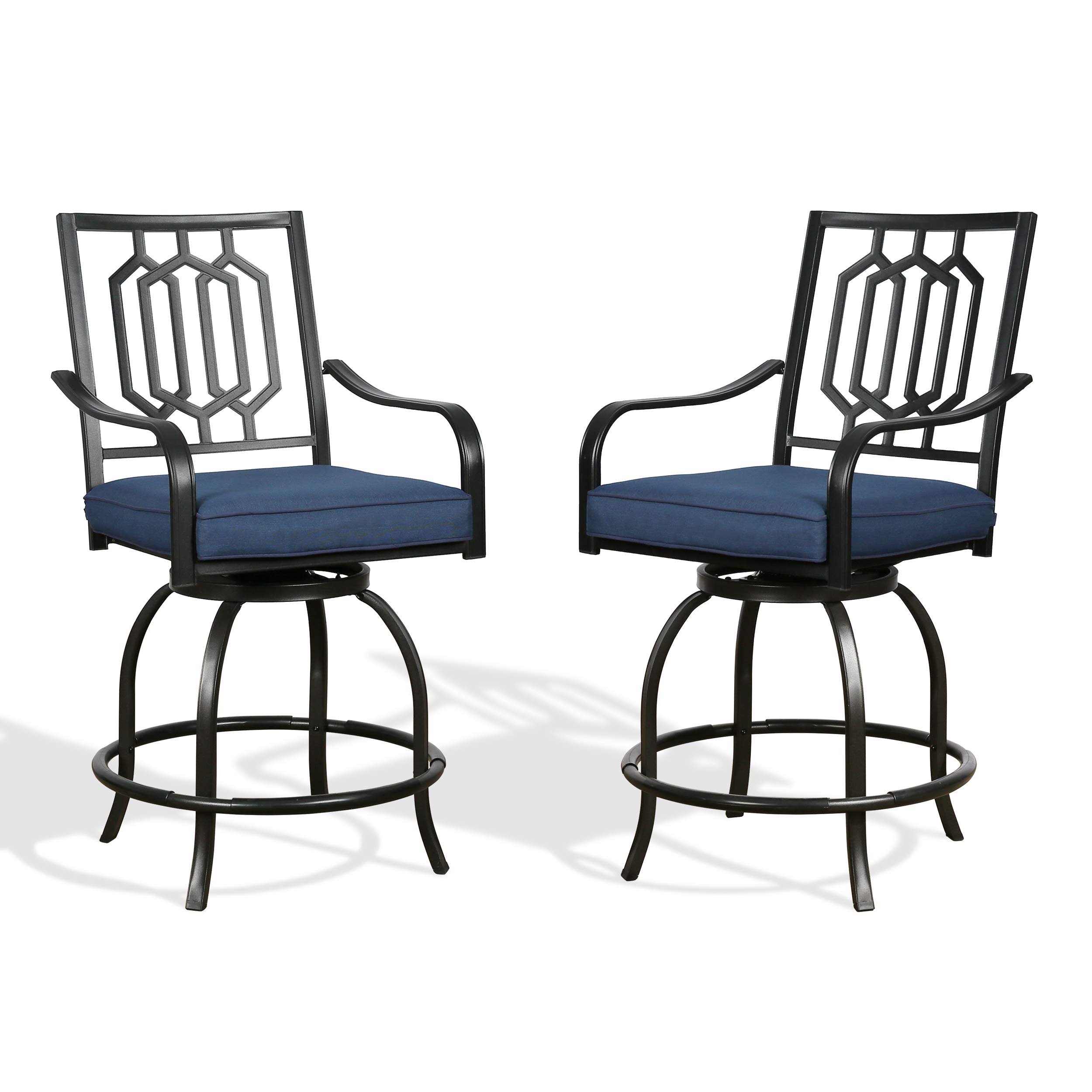 Ulax Furniture 2-Piece Counter Height Swivel Bar Stools Set - Navy Blue Outdoor Patio Dining Chairs with 360° Rotation - Perfect for Backyard, Deck, Poolside & Kitchen Island Seating