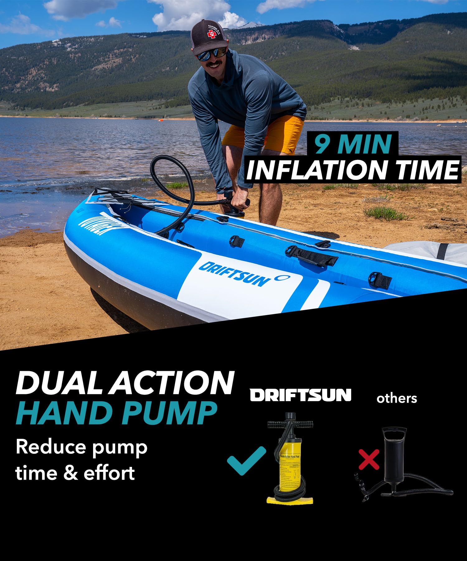 Driftsun Voyager 2-Person Inflatable Tandem Kayak for Adults - Foldable & Portable with 2 Aluminum Paddles, 2 Padded Seats, Double Action Pump & Travel Backpack - Perfect for Lakes, Rivers & Ocean Adventures
