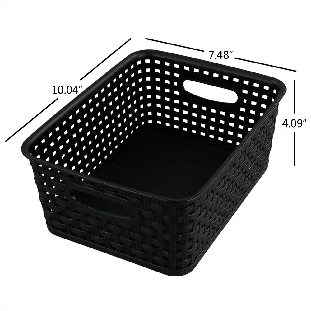6-Pack Black Woven Storage Baskets - Home & Office Organizers