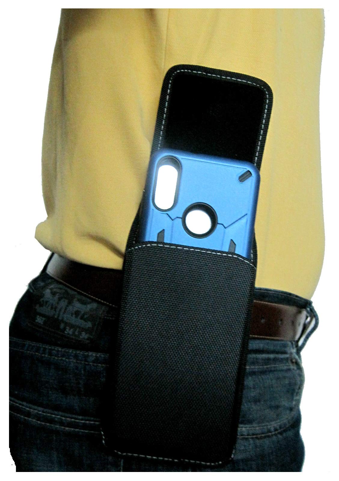 Durable Nylon Phone Holster Pouch for Motorola Moto G 5G (2024/2023) | Moto G Play, Moto G Fast & Moto E | Belt Clip Holder with Magnetic Closure | Rugged Vertical Design (Black) | Perfect for Outdoor Activities, Construction Work & Hands-Free Convenience