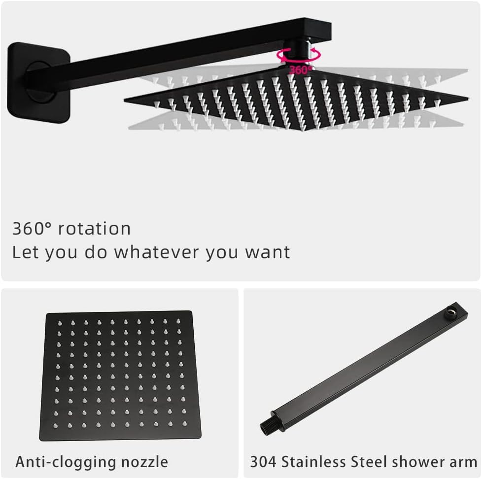 Premium Matte Black Shower Faucet Set - Luxury Rain Shower Head System with Wall Mounted Tub Spout & Single Handle Trim Kit (Includes Rough-in Valve) for Modern Bathroom Renovation | Perfect for Spa-Like Experience & Water Conservation
