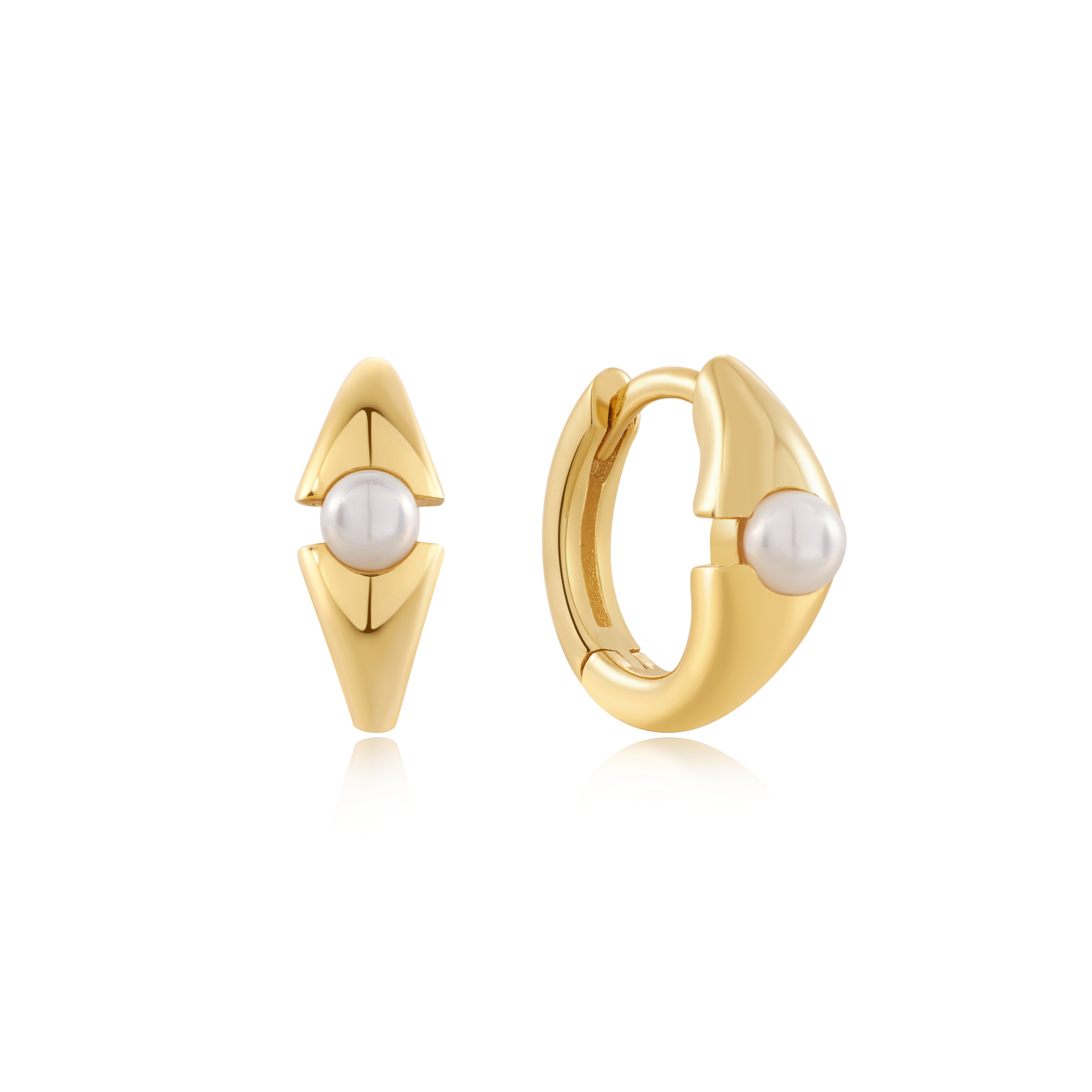 Gold Shell Pearl Geometric Huggie Hoop Earrings for Women - Elegant Dainty Pearl Stud Earrings for Everyday Wear, Date Night & Special Occasions