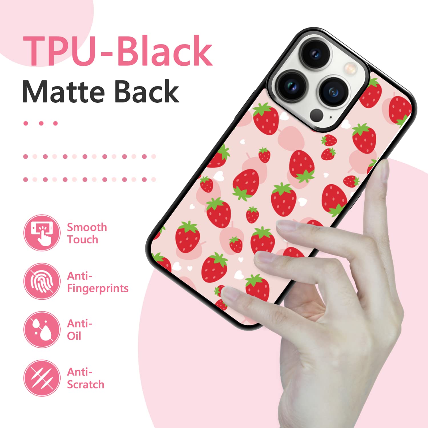 Cute Kawaii Strawberry Phone Case for iPhone 13 Pro - Shockproof Protective Pink Cover for Girls & Women | 6.1 Inch Designer Case for Everyday Use, School & Work