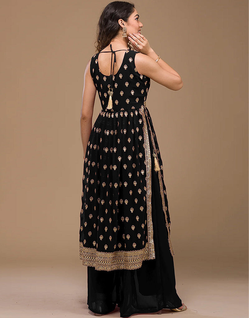 Black Faux Georgette Palazzo Straight Pants for Women - Comfortable Wide Leg Trousers for Office, Casual Wear & Special Occasions